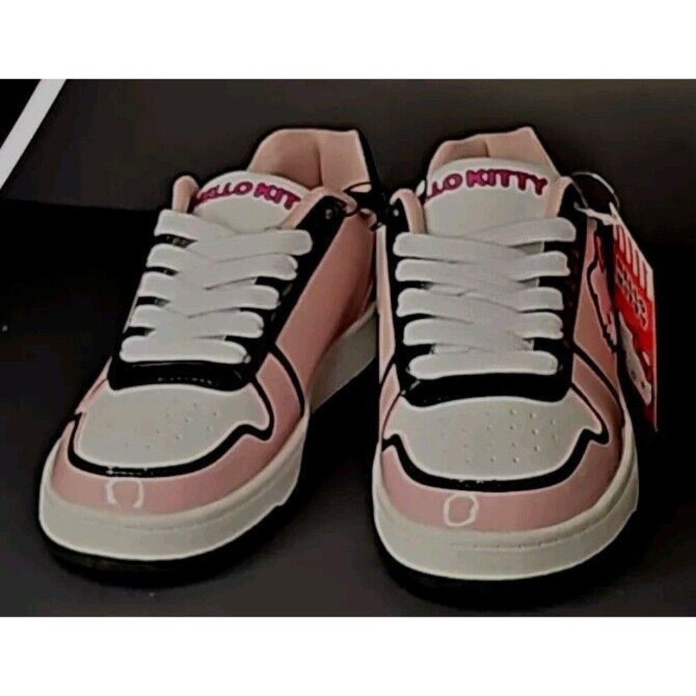 Sanrio Hello Kitty Pink Patent PU Black Trim Court Sneakers Womens Size 9 NWT - Picture 4 of 9